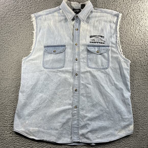 Orange County Choppers Denim Cut Off Vest Mens 2XL Sleeveless Y2K Double Sided - Picture 4 of 12
